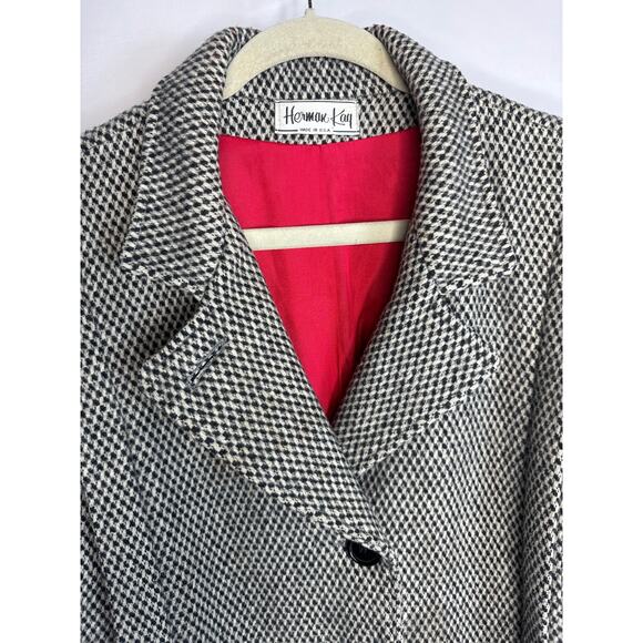 Vintage Herman Kay Herringbone Tweed black & white wool Coat size medium - Picture 3 of 16